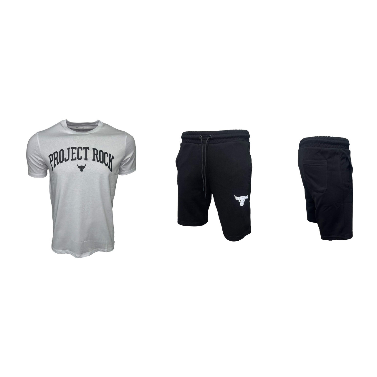 Мъжки къс спортен екип Under Armour Project Rock Shorts + T-shirt White Black